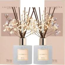 10/20/30/40/50pcs Preserved Flower, Cotton & Reed Diffuser Set, Clean Linen Scented Essential Oil Diffuser With Rattan Sticks For Bathroom Shelf Decoration