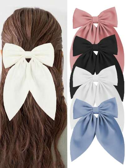 4个/套简约百搭蝴蝶结发夹，时尚黑色、白色、粉色、蓝色可选，女孩蝴蝶结发夹，秋夏季发饰，蝴蝶结发夹，适合上学季日常佩戴，服装配饰，大蝴蝶结，爪夹，发爪，发夹，情人节配饰，头部配饰，发卡