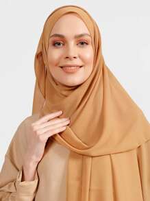 1 Peça Lenço de Cabeça Longo de Cor Sólida Conservadora Feito de Chiffon Macio com Pérolas, Adequado para Uso Diário no Oriente Médio