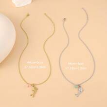 1pc Women's Stainless Steel Beach & Ocean Themed Shark Pendant Necklace With Natural Stone, Simple Everyday Necklace