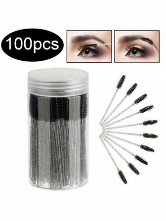 100/50 piezas Cepillos de pestañas, varitas de rímel con recipiente, Espoolies desechables flexibles para cejas, cepillo de pestañas para extensiones de pestañas, espoolie de cejas, cepillos de aceite de ricino (no todos los SKU están en la botella) (varios colores disponibles)