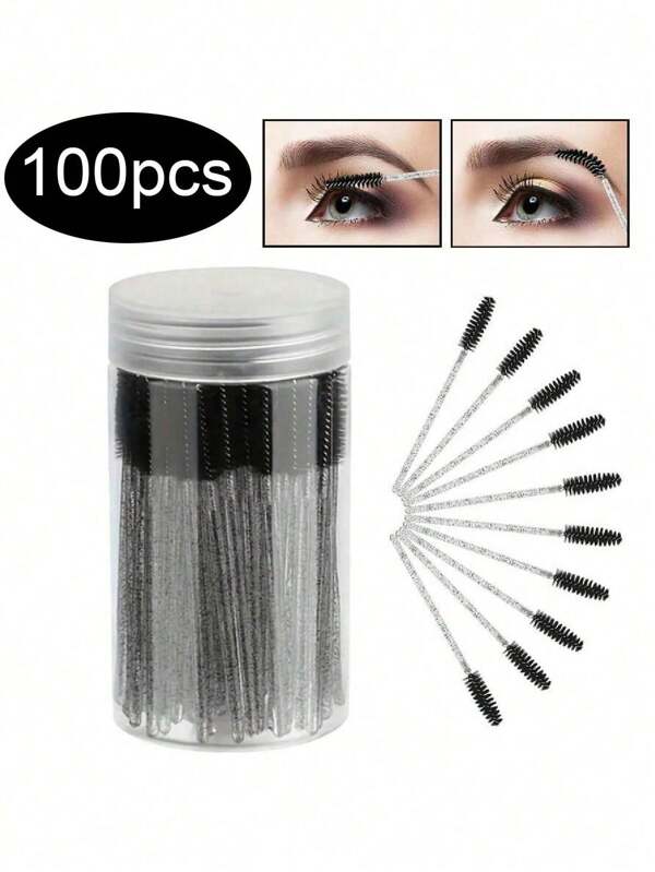 100/50PCS Szczoteczki do rzęs, Tusz do rzęs z pojemnikiem, Giętkie jednorazowe szczoteczki do brwi, Szczoteczka do przedłużania rzęs, szczoteczka do brwi, Szczoteczki do oleju rycynowego (nie wszystkie SKU są w butelce) (Dostępne w wielu kolorach)
