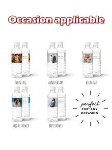 30pcs/20pcs/10pcs Customized Photo Water Bottle Labels, Personalized Celebration Labels, DIY Water Bottle Wrap Stickers, Size 21x5cm, Suitable For Wedding, Birthday, Christening, Wedding, Thank You Stickers And Other Occasions, Multi-Functional, Adjustable, Mildew-Proof, Decorative, Adhesive, Reusable