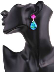 ACEHLN 1 par de pendientes de botón de aleación de zinc con estilo norteamericano con colgante de gota de cristal, pendientes de lujo decorados con diamante de imitación para bodas y ocasiones formales - Estilo 1 - Ver 4