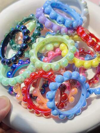 10-Piece Style Random Acrylic Solid Color Plated Love Circle Hollow Garland Beaded DIY Mobile Phone Chain Car Hanging Key Chain Pen Decorative Accessories Accessories Materials