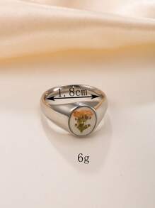 1 pieza Anillo elegante de acero inoxidable dorado y plateado con flores secas incrustadas (cada flor es única, precaución para compradores exigentes), disponible en múltiples tallas, adecuado para uso diario de la mujer o como regalo