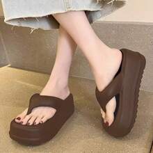 ASHALI 女士棕色 6.5 厘米厚底 EVA 人字拖，软底防滑时尚坡跟凉鞋，夏季适用 - 棕色 - 查看 6