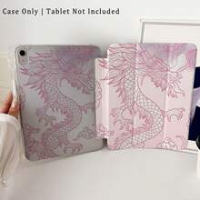 A Transparent/Pink Background & Chinese - Style Dragon And Auspicious Cloud Patterns Soft TPU Flip - Style - Literary Simple Protective Tablet Case With Pen Holder Compatible With IPad 10.9/10.2/ Air 5th Gen/Pro11/10th/9.7/Air 2/IPad (7th Gen)/ IPad (8th Gen)/IPad Air 4/5/IPad Pro 11/IPad 10th Generation 10.9-Inch 2022 Smart Case/IPad Air 13(M3 2025)/IPad Air 11(M3 2025)/IPad Air 11(M3 2025)/IPad 11(A16 2025), Auto Sleep/Wake Function - Pink - View 8