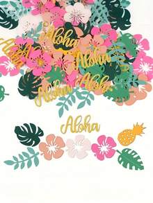 100 ورقة ملونة بموضوع حفلات هاواي - مصممة بأزهار استوائية وأوراق النخيل، تتميز بالأناناس والنص الذهبي "مرحبا"، مثالية لديكور حفلات الزفاف والمهرجانات، وديكور طاولات العطلات والحفلات ذات الموضوع، وديكورات عيد الهالوين وعيد الميلاد.
