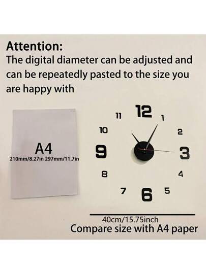 1pc Nordic Silent Self Adhesive Acrylic Wand Clock, 40cm/50cm/80cm/100cm, DIY Digital Sticker Luminous, Perfect Battery Powered (Battery Not Included), Living Room, Bedroom, Kitchen Home Room view 7