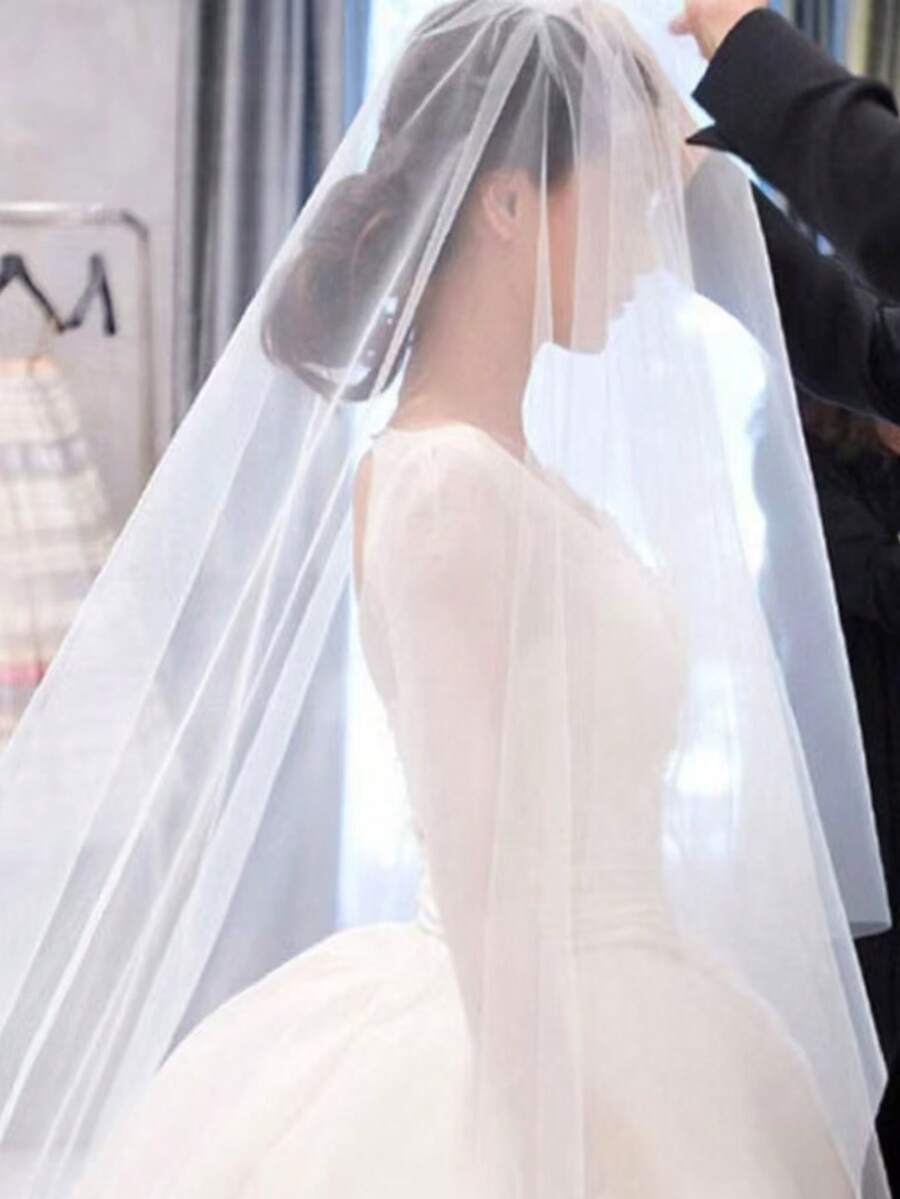1 pezzo Velo da sposa a doppio strato, ampio 3 metri, con pettine in metallo, adatto per matrimoni estivi, spiaggia, cerimonie - Multicolore - Visualizzare 1