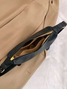 Women's Leather Dumpling Shaped PU Leather One Shoulder Satchel Bag, Solid Color, Adjustable Strap, Suitable For Daily Commute - Black - View 4