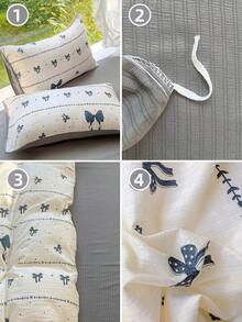 2/3件套黑色蝴蝶结、深灰色、超柔软、学生风、甜美可爱、磨毛被套枕套套装，春夏款，适用于双人床、大号床、特大号床 - 黑與白 - 查看 4