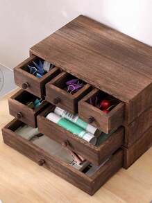 Cutie de depozitare din lemn pentru birou, raft înălțat, organizator de sertare pentru bijuterii, mini dulap de depozitare pentru papetărie pentru studenți