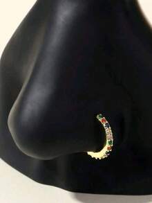 1 件简约单排锆石鼻环，时尚女士鼻环饰品 - 金黃色 - 查看 7