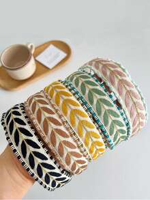 1 Peça Faixa de Cabelo Boêmia com Estampa de Folha, Verão, Tiara, Acessório de Cabelo, Acessórios para Cabeça Feminina - Multicolorido - Visão 3
