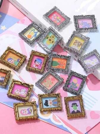 10pcs Miniature Resin Photo Frames, Decorative Accessories For DIY Projects Like Refrigerator Magnets, Hair Clips, Phone Cases, Random Shapes