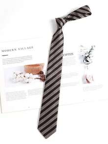 1 Pc Men's Casual Striped Polyester Necktie, Suitable For Formal And Business, Burgundy & Navy Stripe - Multicolor - View 15
