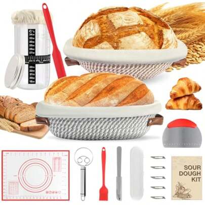 Sourdough Starter Kit, Sourdough Bread Baking Supplies,Banneton Bread Proofing Basket, Proofing Basket, Sourdough Proofing Basket, Banneton,Sourdough Kit Gifts For Bakers Women Wife Mom