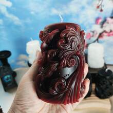 1pc Hand-Made Engraved Cylindrical Aroma Candle, With Slight Color Variation,Room Decor,Gifts Birthday Graduation - Black - View 19