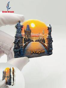 1pc Czech Republic Prague 3d Three-Dimensional Flat Resin Fridge Magnet, Creative Retro Relief Travel Souvenir Refrigerator Magnet, Home, Kitchen, Room Decoration Ornaments Crafts - Multicolor - View 8