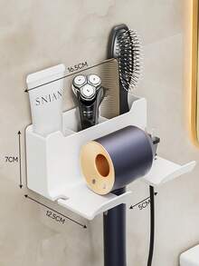 1 pièce Étagère de rangement murale en plastique de 16 cm pour salle de bain, support sans perçage pour sèche-cheveux, organisateur multifonction pour sèche-cheveux, peigne, cosmétiques et pinceaux de maquillage, étagère de salle de bain à grande capacité, support mural pour sèche-cheveux avec crochet, étagère de rangement de salle de bain sans perçage, organisateur d'outils de coiffure, décoration pratique de salle de bain, accessoires de salle de bain - Multicolore - Voir 10