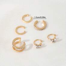 6 件女士时尚蝴蝶夹式耳环套装，个性化优雅风格夹式耳环，无穿孔，适合日常生活和音乐节佩戴，精美的节日礼物珠宝 - 金色 - 查看 4