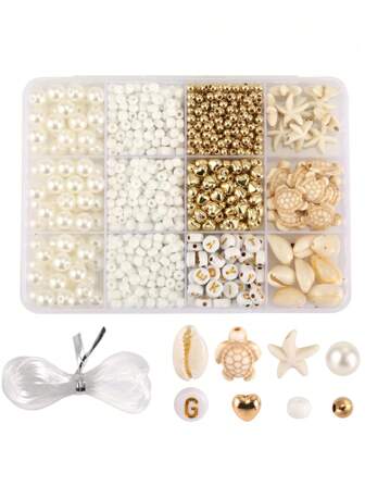 1 Set Beach Bracelet Making Kit, Beach Themed Bracelet Making Kit Conch Turtle Letter Heart Shape Beads DIY Jewelry Making Kit Art Craft Supplies For Women