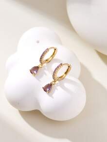 2 件法式风格小众高端彩色水滴形锆石女士耳环，女士珠宝，适合日常通勤、派对、节日、街头摄影等 - 紫色 - 查看 3