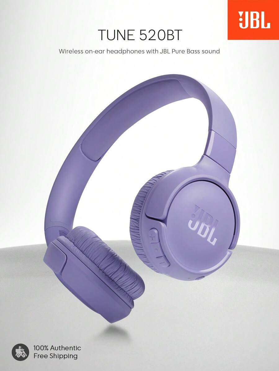 JBL Tune 520BT 贴耳式耳机，配备通话降噪功能，电池续航时间长达 57 小时，快速充电，轻巧可折叠设计，蓝牙 5.3 无线免提通话，带语音识别功能 - 紫色 - 查看 1