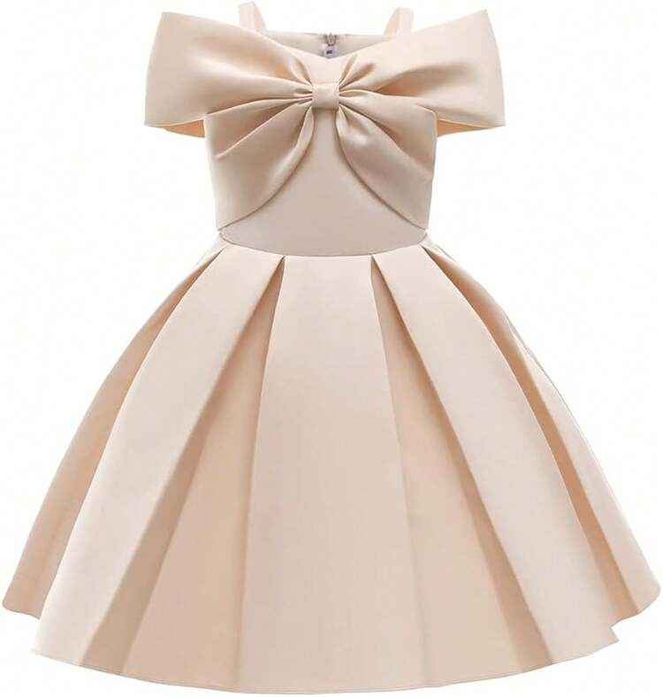 Girls Satin Gowns Elegant Special Occasion Dresses For 2-10 Years Old Birthday Wedding Party Formal Wear - 01-champagne - 查看 1