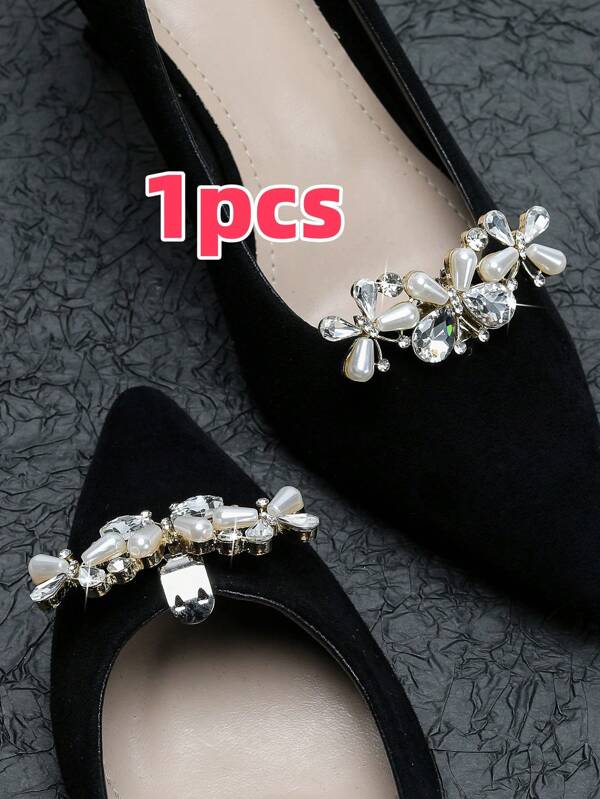 1 Peça Decoração de Sapato de Cristal de Vidro com Pérola, Clipe de Sapato de Strass Metálico Removível, Acessórios de Sapato, Clipes de Sandália