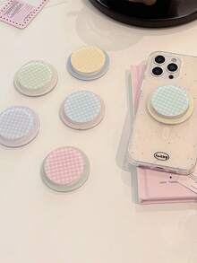 1pc Indie Style Colorblock Plaid MagSafe Magnetic Phone Case With Retractable Air Cushion Stand, Fits Most Phone Cases - Multicolor - View 5