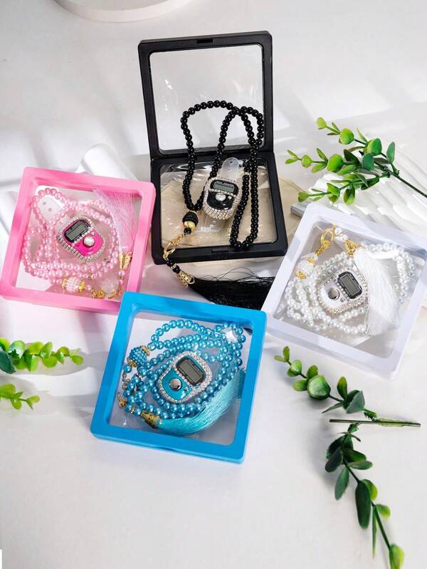Set de 2 cajas de regalo con cuentas de oración, dos piezas de cuentas de oración musulmanas para la peregrinación, 99 cuentas de 6 mm con contador