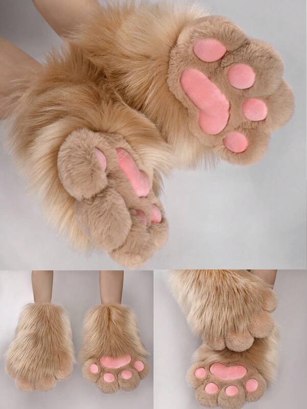 Guantes con patas de gato de piel sintética para disfraces de fursuit, disfraces de animales, cosplay, fiestas de Halloween, guantes suaves y esponjosos con diseño de gatito, accesorios peludos, regalo para amantes de los gatos