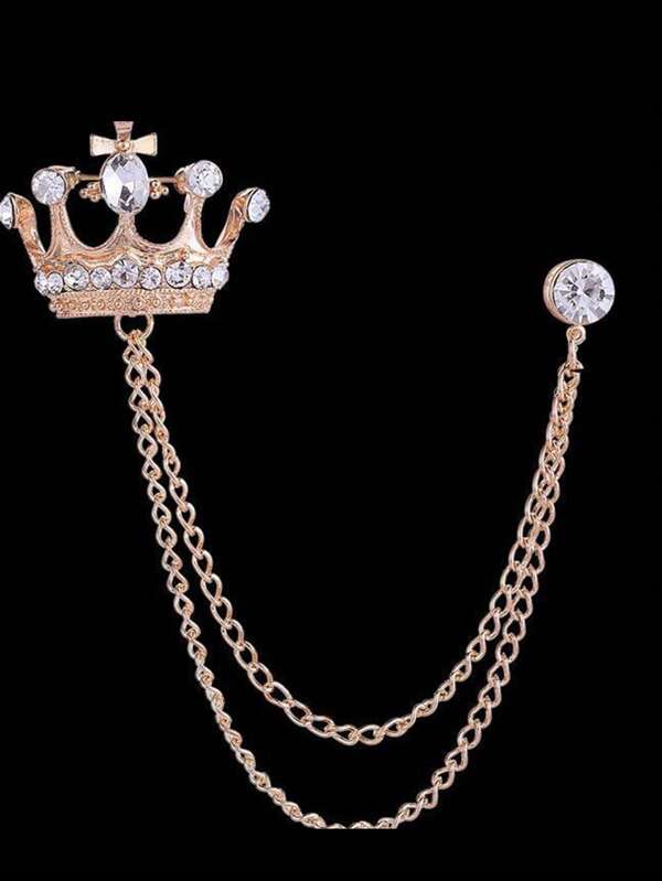 1 broche de terno masculino de luxo estilo europeu e americano, emblema de coroa de strass, alfinete de lapela vintage, acessórios de escritório, camisas, jaquetas, joias, acessórios de Natal, Halloween, outono-inverno, adequado para adolescentes, jovens, homens, casual, atividades ao ar livre, atlético, férias, presentes de formatura, aniversário, uso diário, alfinete de roupa, presentes engraçados e fofos para professores