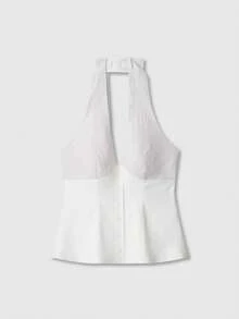 时尚条纹拼接露背蝴蝶结吊带上衣 白色夏季 - 白色 - 查看 1