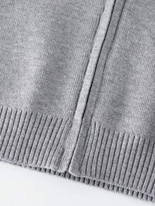 1 szt. Chłopięcy sweter w stylu college'u, jednolity kolor, okrągły dekolt, dzianinowy kardigan, szary, modny, długi rękaw, swobodny sweter z zamkiem błyskawicznym