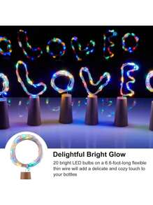 3/7/10 pièces Guirlandes lumineuses de 20 LED avec bouchon pour bouteille de vin, fil argenté de 6,6 pi, guirlandes lumineuses de fée à piles pour bouteilles d'alcool, artisanat, fête, bar, Noël, mariage, décoration