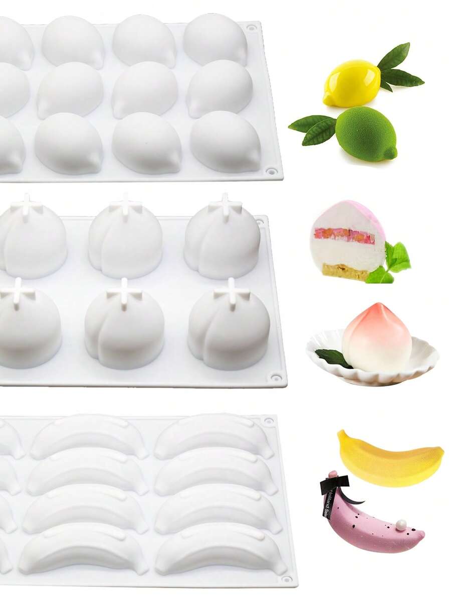 1 件柠檬硅胶模具用于烘焙慕斯蛋糕、芒果、桃子、香蕉、巧克力布丁、果冻法式甜点、烘焙工具 DIY 圣诞慕斯蛋糕装饰