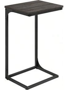 VASAGLE Mesa Auxiliar en Forma de C, Mesita de Noche, Marco de Metal, para Sala de Estar, Dormitorio, Marrón Rústico y Negro Tinta MLET353B01 - Abedul grisáceo + negro - Ver 7