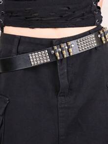 1pc Punk Bullet Rivet Belt Studded Belt For Women And Men Goth Metal ...