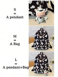 1 pieza Mochila de gran capacidad de uso versátil y multifuncional con compartimento para portátil, estilo clásico y a juego, con estampado de patrón de piel de vaca a todo color, de alta calidad en nylon, con correas ajustables, bolsillos espaciosos, impermeable y con diseño de correa para equipaje - Negro - Ver 4