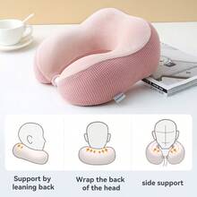 Memory Foam U-Shaped Travel Neck Pillow For Sleeping On Planes, Portable Cervical Support Pillow. - Pink - View 6