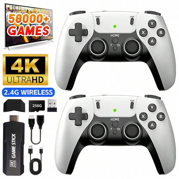 58000&4K TV Video Game Stick Retro Gaming Console 2 Wireless Controller Kit