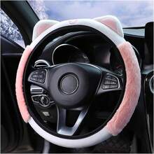 Car Steering Wheel Cover, Fluffy Soft For Winter Warm, Cute Steering Wheel Protector With Kitty Cat Ears, Universal 15 Inch, Elastic & Anti-Slip, Lovely Decor Car Accessories (Pink) - Hot Pink - View 7