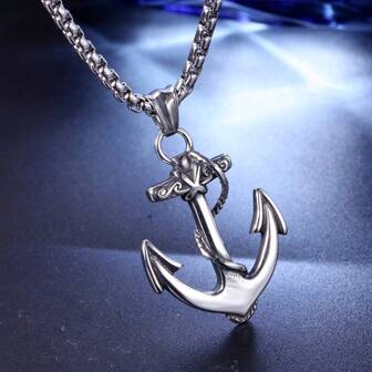 Collar con colgante de acero de titanio con diseño de ancla, colgante de estilo vintage personalizado para hombres