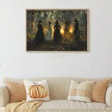 1 pieza, Arte de pared de lienzo de Halloween, Impresión de arte de pared de bruja vintage, Descarga de arte de pared de estilo melancólico, Decoración de estilo rural de arte oscuro, Adecuado para otoño, Halloween, Temporada de fantasía y terror, Decoración de bruja