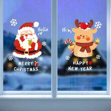 2 Pcs 45cm X 60cm Christmas Window Stickers, Cartoon Santa Claus & Reindeer Pattern, Full Sheet PVC Static Cling Film, Easy To Apply With Water, Suitable For Home, School, Store Decoration, Christmas Party Supplies
