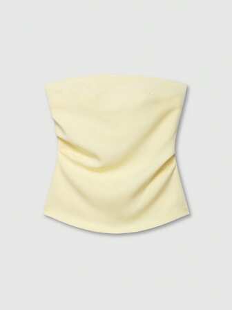 Women's Butter Yellow Ruched Bandeau Sleeveless Top, Elegant For Summer